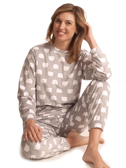 Cocodream Dames pyjama Art.691714 velours met print Grijs - maat XL