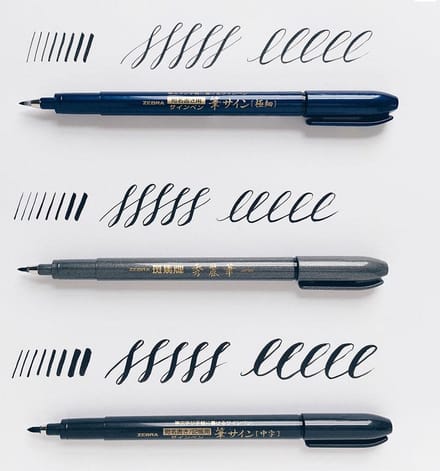 Zebra Fude Sign Brush Pennen, Set van 3 Super Fine, Fine, Medium Kleur ink: Zwart