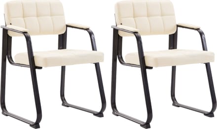 CLP Canada B Set van 2 eetkamerstoelen - met armleuning - Zwart Frame - Kunstleer - creme