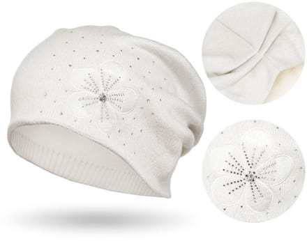 Peterson - Dames Beanie - Witte Bloemen - Slouchy - Winter