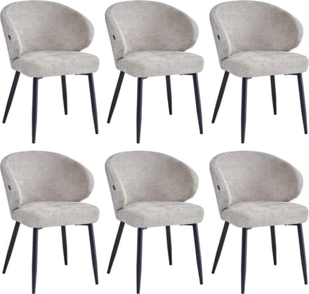 Colenis® - Ruby Eetkamerstoel - Set Van 6 - Taupe - Chenille Stof - Design