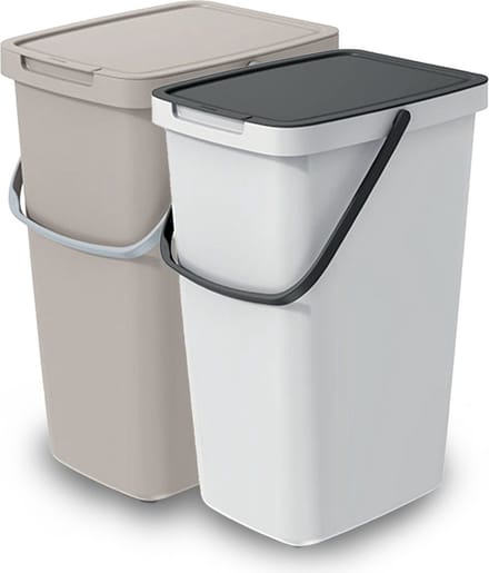 Keden GFT/rest afvalbakken set - 2x - 20L - Beige/wit - 23 x 29 x 45 cm - afval scheiden
