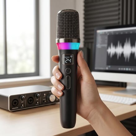 Draadloze Microfoon 2.4G   Dynamische Microfoon 5 Verlichtingsmodi 3 Stemeffecten Oplaadbaar voor Thuisfeest Live Streaming