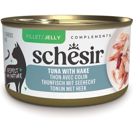 12x70g Schesir Complements in Gelee Thunfisch mit Seehecht Katzenfutter nass