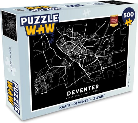 Puzzel Kaart - Deventer - Zwart - Legpuzzel - Puzzel 500 stukjes