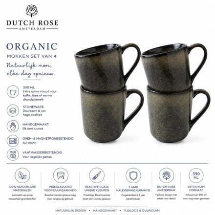 Dutch Rose Organic Mokken set van 4 - Groen - 39 cl.