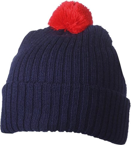 Myrtle Beach - Unisex Gebreide Muts met Pompom (Navy/Rood)