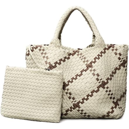 Modieuze Dames Handtas, Geweven Kleurblok Enkel-schouder Tas beige