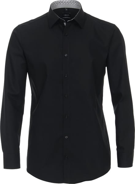 VENTI modern fit overhemd - popeline - zwart - Strijkvriendelijk - Boordmaat: 38