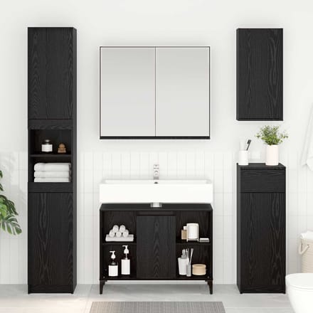 vidaXL - Wastafelkast - met - plank - met - opslag - Zwart - Eiken - 80 - x - 33 - x - 60 - cm