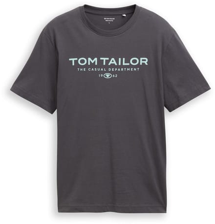 Tom Tailor - Katoenen T-shirt met logo-print - Maat S - Tarmac Grey