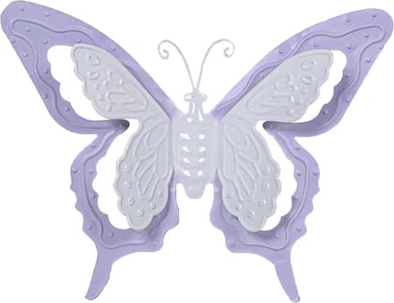 Mega Collections tuin/schutting decoratie vlinder - metaal - lila paars - 36 x 27 cm