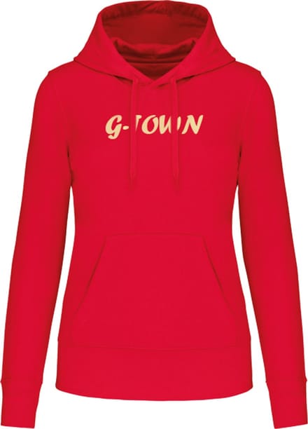 G-TOWN – Dames Hoodie – Rood – Regular Fit – Biologisch Katoen