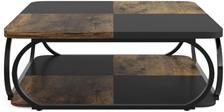 MAZAZU - Salontafel - Industrieel Design - Zwart/Rustiek Bruin - 100x100x50 cm