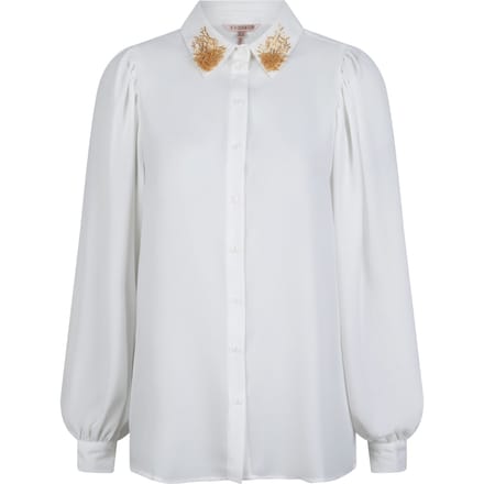 EsQualo Blouse Puff Sleeve Sequins Collar Off White Größe: 36 | Blusen Outlet | Damen | Weiß