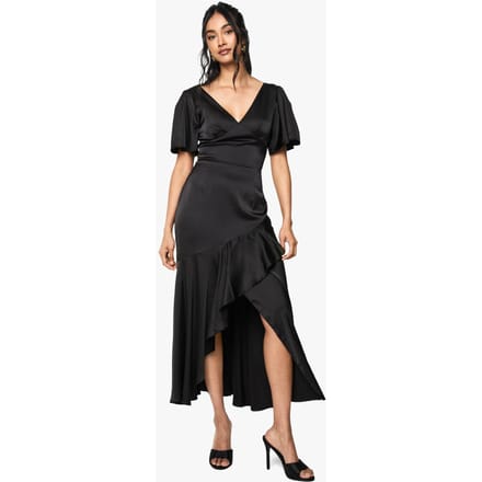 boohoo Dames Satijn Angel Sleeve Midaxi Jurk | Black | Maat: 10