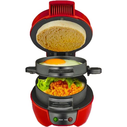 Machine à sandwichs pour petit-déjeuner, avec anneau de cuiseur d'œufs, facile à nettoyer, antiadhésif, pour hamburgers, sandwichs, omelettes, grille-pain EU Plug rouge