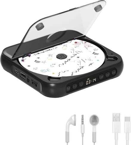 KZQ Draagbare cd-speler met Bluetooth 5.3 – zwart, 2000 mAh, ondersteunt CD/USB/SD/AUX, voor thuis en reis