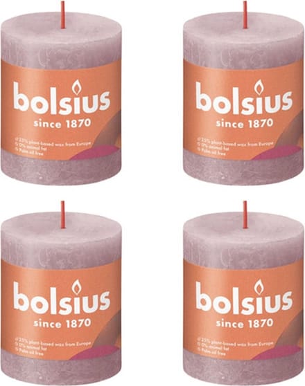 Bolsius Stompkaarsen Shine 4 st rustiek 80x68 mm ash rose