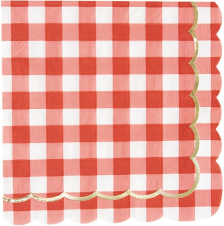 PARTYPRO - 16 rood geruite papieren servetten met geschulpte rand 33 x 33 cm