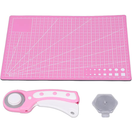 Rotary Cutter Set met A4 Onderlegplaat Vilten Tas 5 Vervangbare Mesjes RVS 45mm Rotary pink