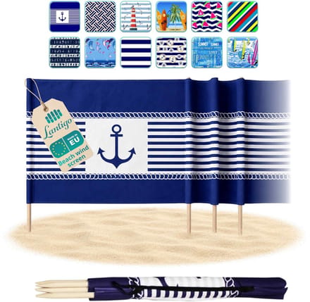 Lantigo Strandscherm Anclas Azules 4m | Windscherm Strand Microvezel UV-bestendig 80 cm