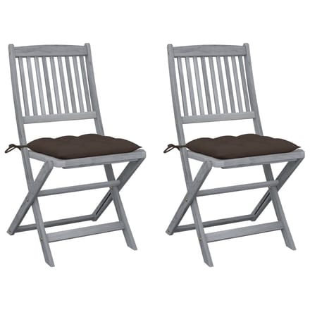 vidaXL - Set - van - 2 - klapstoelen - met - kussens, - gemaakt - van - massief - acaciahout.
