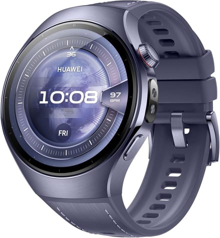 HUAWEI Watch 5 Smartwatch– 46mm Titanium Kast + Saffierglas – X‑TAP Sensor – ECG & SpO2 – AMOLED – Kosmisch Paars