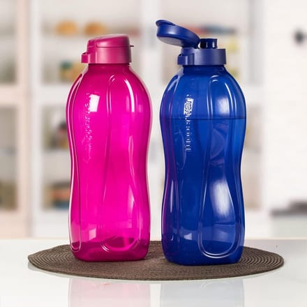 Tupperware Aquasafe Set van 2 plastic flessen met klapdeksel, 2 liter