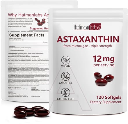 Hatmanlabs – Astaxanthine Softgels – Voedingssupplement – 12 mg – 120 capsules