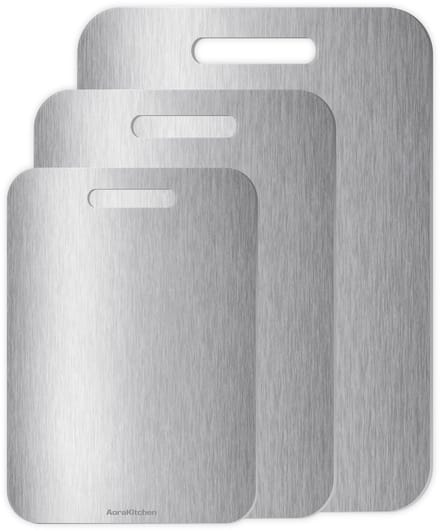 AoraKitchen Snijplank RVS - Set 3 Stuks - Snijplanken - Vaatwasserbestendig - Titanium Gestabiliseerd