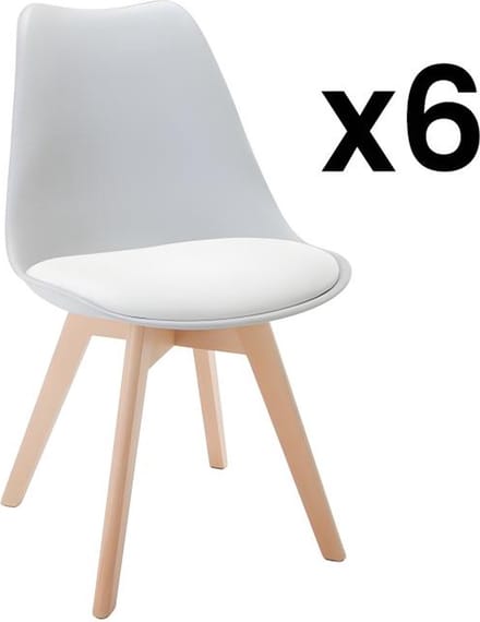 Vente-unique Set van 6 stoelen JODY - Polypropyleen en beuk - Lichtgrijs