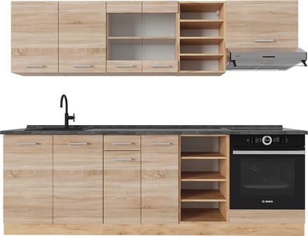 Vicco R-Line Complete keukeneenheid – 240 cm, WB Antraciet Sonoma/Goudkraft eik