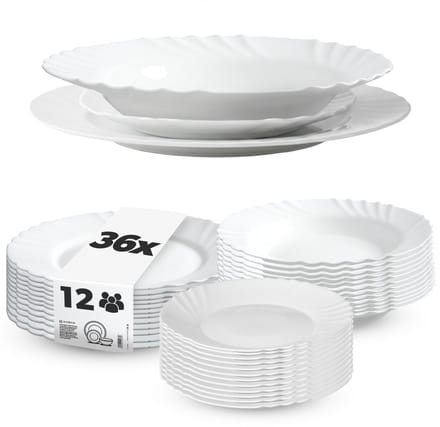 Kadax Serviesset 36 Delen Wit - Eetkamer Servies voor 12 Personen