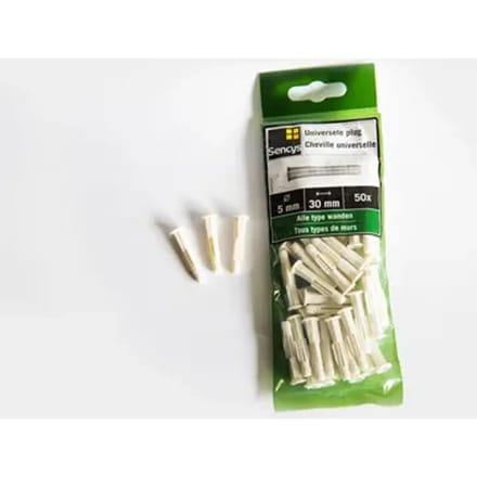 Sencys Universele Plug Kunststof - Diam. 5x30mm - 50 Stuks