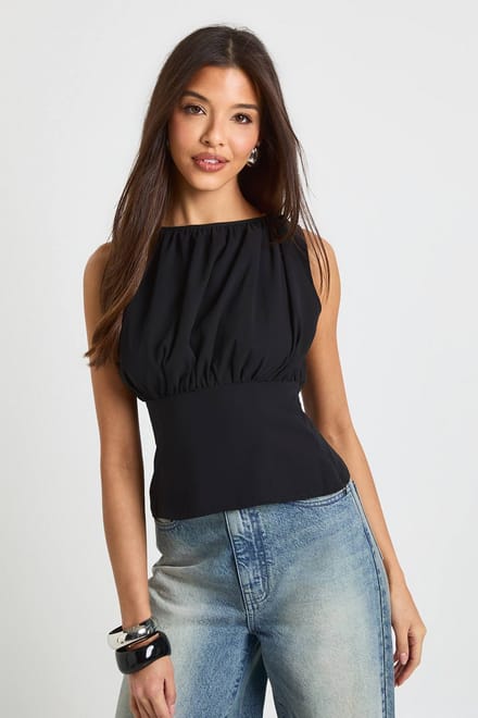 boohoo Dames Chiffon geraffelde top | Black | Maat: 12