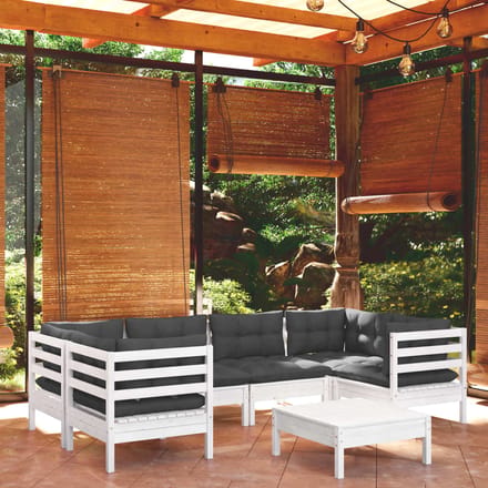 vidaXL - 7-delige - Loungeset - met - kussens - grenenhout - wit