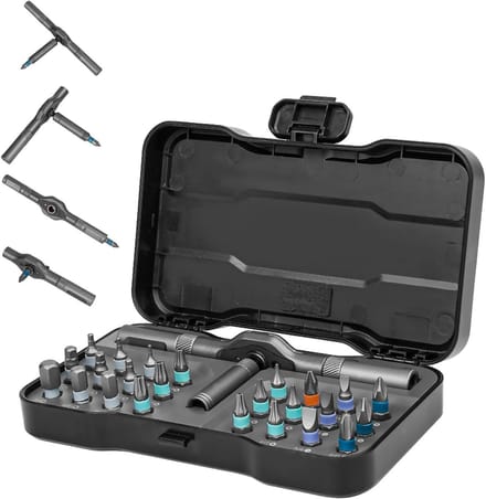 Ratelschroevendraaierset - Mini schroevendraaier - Precisiewerk Reparatie - 24 S2 Stalen Bits - 10cm Kop - Zwart