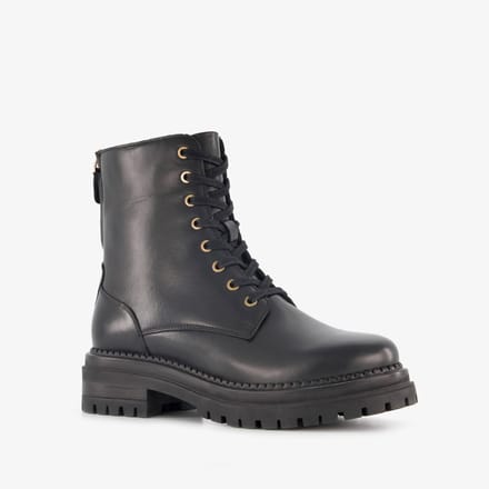 Harper leren dames veterboots met rits zwart - Maat 40