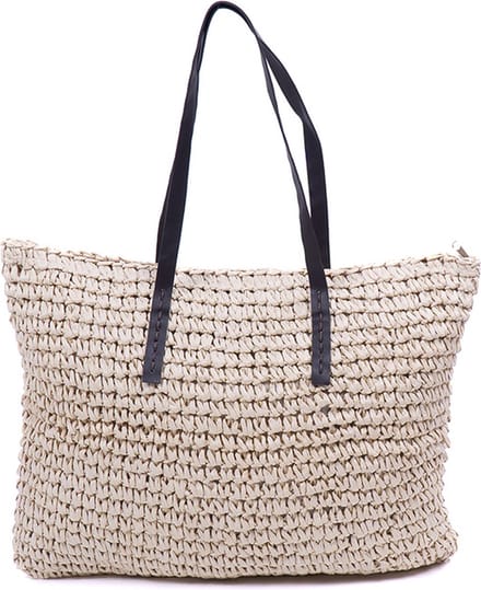 Monnq - strandtas met rits - rieten tas - strandtas riet - Maha Natural