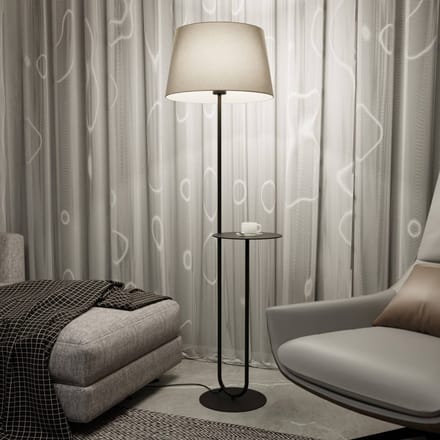 EMIBIG LIGHTING Hotel vloerlamp, beige/zwart, hoogte 150 cm, stof/metaal