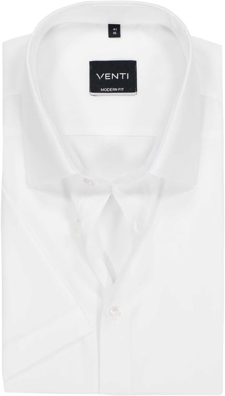 VENTI modern fit overhemd - korte mouw - wit - Strijkvrij - Boordmaat: 40