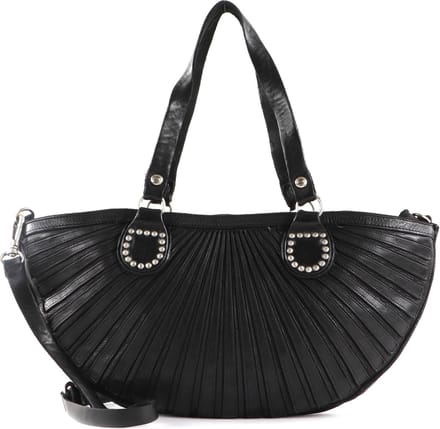 CAMPOMAGGI Leren Schoudertas Half Moon Shopping Bag Nero Zwart