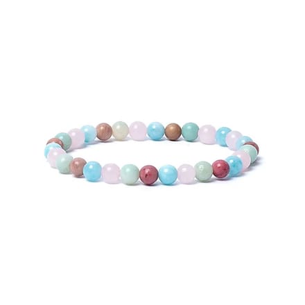 Yogi & Yogini - Armband aquamarijn/ rozenkwarts/ amazoniet/ thuliet - AA kwaliteit elastisch - Mineraal - India