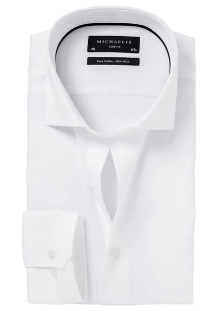 Michaelis slim fit overhemd - twill - wit - Strijkvrij - Boordmaat: 42