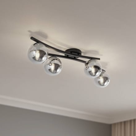 EMIBIG LIGHTING OPUS plafondlamp, lengte 84 cm, rookgrijs/zwart, 4-lamps.