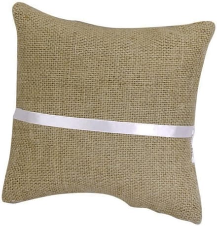 Bruiloft Ringkussen - Jute Kussen - Trouwceremonie - Bloemdecoratie - 20x20cm - Bruin Wit
