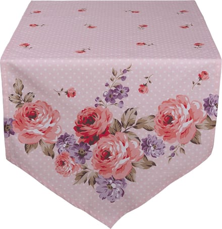 Clayre & Eef Tafelloper 50x160 cm Roze Paars Katoen Rozen