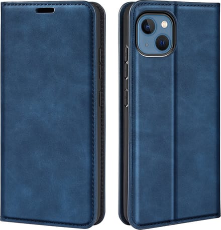 MobyDefend Hoesje - Geschikt voor iPhone 14 - Luxe Wallet Bookcase (Magnetische Sluiting) - Blauw