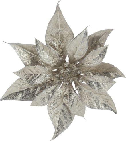Decoratie bloem kerststerren - champagne glitter - op clip - 18 cm - kerstboomversiering